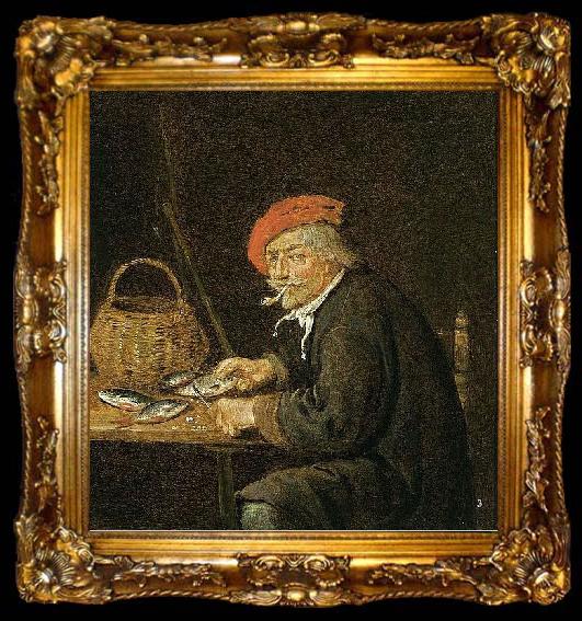 framed  Quirijn van Brekelenkam Man Scaling Fish, ta009-2